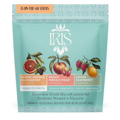 IRIS Variety Pack Hormone Health Electrolyte Drink Mix - 15 On-The-Go Sticks Variety Pack for PCOS Support & Ovarian Function with 40:1 Myo & D-Chiro Inositol, Magnesium, Prebiotic Fiber